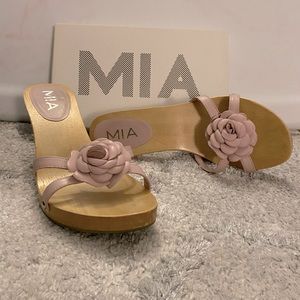 MIA wood heels with floral strap